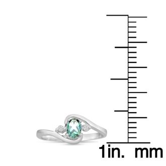 1/2ct Green Amethyst and Diamond Ring In 14K White Gold
