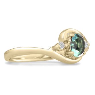 1/2ct Green Amethyst and Diamond Ring In 14K Yellow Gold

