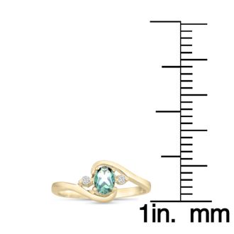 1/2ct Green Amethyst and Diamond Ring In 14K Yellow Gold
