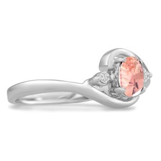 1/2 Carat Oval Shape Morganite and Diamond Ring In 14K White Gold