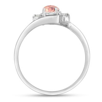 1/2 Carat Oval Shape Morganite and Diamond Ring In 14K White Gold