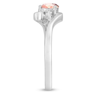 1/2 Carat Oval Shape Morganite and Diamond Ring In 14K White Gold