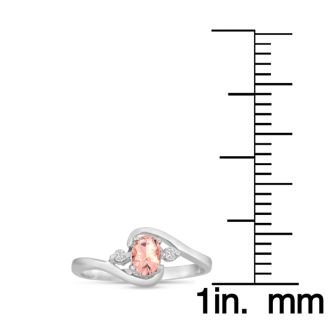 1/2 Carat Oval Shape Morganite and Diamond Ring In 14K White Gold