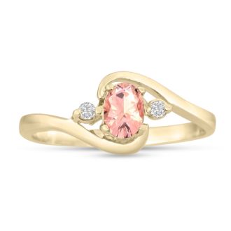 1/2 Carat Oval Shape Morganite and Diamond Ring In 14K Yellow Gold