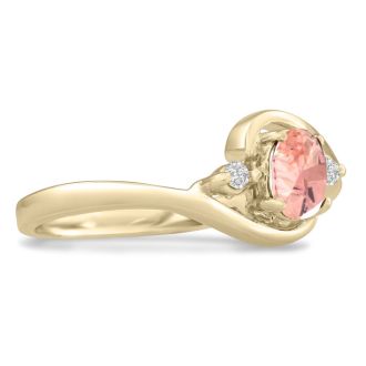 1/2 Carat Oval Shape Morganite and Diamond Ring In 14K Yellow Gold