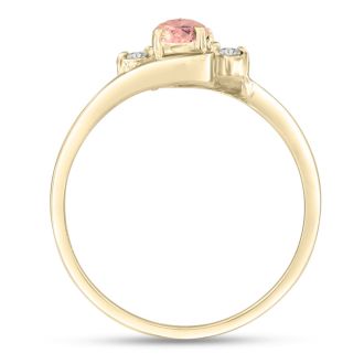 1/2 Carat Oval Shape Morganite and Diamond Ring In 14K Yellow Gold