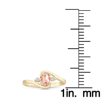 1/2 Carat Oval Shape Morganite and Diamond Ring In 14K Yellow Gold