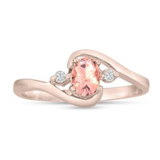 1/2 Carat Oval Shape Morganite and Diamond Ring In 14K Rose Gold
