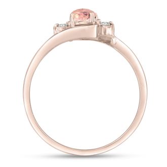 1/2 Carat Oval Shape Morganite and Diamond Ring In 14K Rose Gold