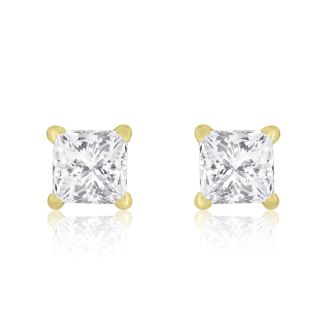 1/2ct Princess Diamond Stud Earrings In 14k Yellow Gold, J/K, I1/I2