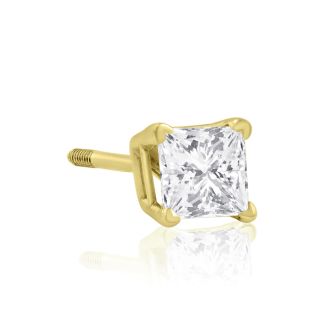1/2ct Princess Diamond Stud Earrings In 14k Yellow Gold, J/K, I1/I2