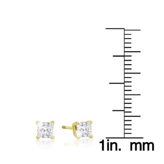 1/2ct Princess Diamond Stud Earrings In 14k Yellow Gold, J/K, I1/I2