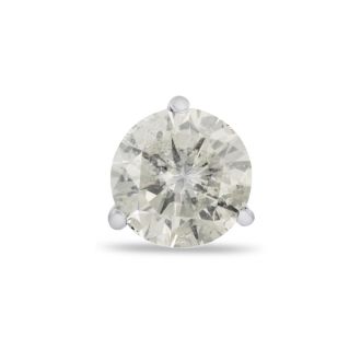 1 Carat Round Shape Single Diamond Stud Earring In 14 Karat White Gold, Martini Setting
