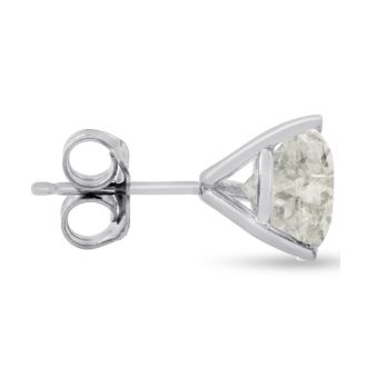 1 Carat Round Shape Single Diamond Stud Earring In 14 Karat White Gold, Martini Setting
