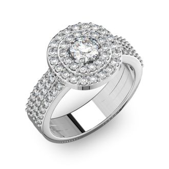 1 1/2 Carat Double Halo Diamond Engagement Ring in 14k White Gold