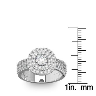 1 1/2 Carat Double Halo Diamond Engagement Ring in 14k White Gold