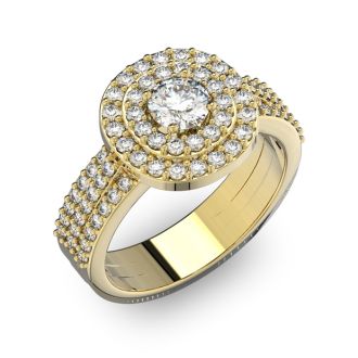 1 1/2 Carat Double Halo Diamond Engagement Ring in 14k Yellow Gold