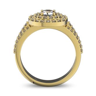 1 1/2 Carat Double Halo Diamond Engagement Ring in 14k Yellow Gold