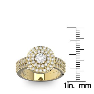 1 1/2 Carat Double Halo Diamond Engagement Ring in 14k Yellow Gold