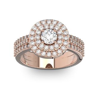 1 1/2 Carat Double Halo Diamond Engagement Ring in 14k Rose Gold