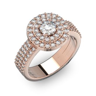 1 1/2 Carat Double Halo Diamond Engagement Ring in 14k Rose Gold