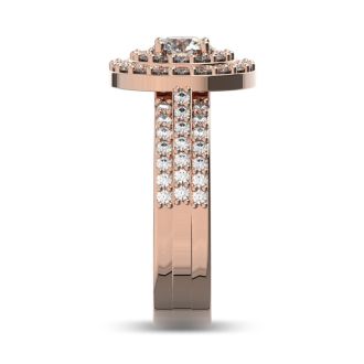 1 1/2 Carat Double Halo Diamond Engagement Ring in 14k Rose Gold