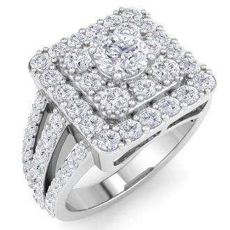 1 3/4 Carat Princess Style Halo Diamond Engagement Ring in 14k White Gold 