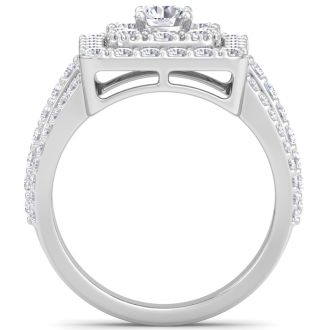 1 3/4 Carat Princess Style Halo Diamond Engagement Ring in 14k White Gold 