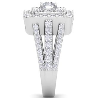 1 3/4 Carat Princess Style Halo Diamond Engagement Ring in 14k White Gold 