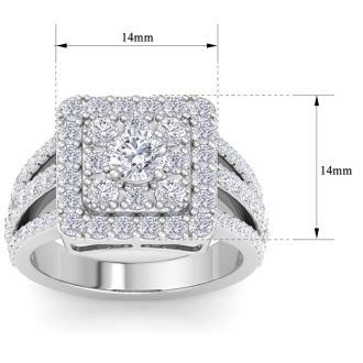 1 3/4 Carat Princess Style Halo Diamond Engagement Ring in 14k White Gold 