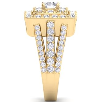 1 3/4 Carat Princess Style Halo Diamond Engagement Ring in 14k Yellow Gold 