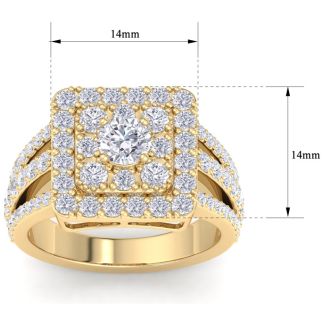 1 3/4 Carat Princess Style Halo Diamond Engagement Ring in 14k Yellow Gold 