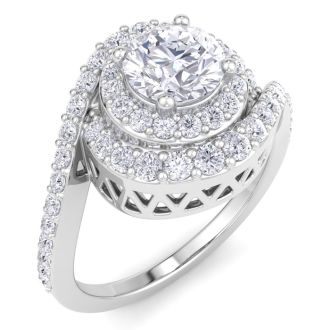 1 1/2 Carat Swirl Halo Diamond Engagement Ring in 14k White Gold