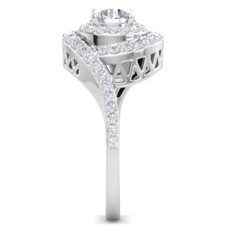 1 1/2 Carat Swirl Halo Diamond Engagement Ring in 14k White Gold