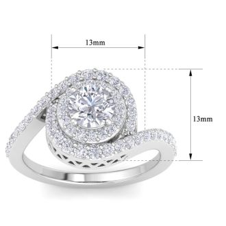 1 1/2 Carat Swirl Halo Diamond Engagement Ring in 14k White Gold