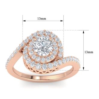 1 1/2 Carat Swirl Halo Diamond Engagement Ring in 14k Rose Gold
