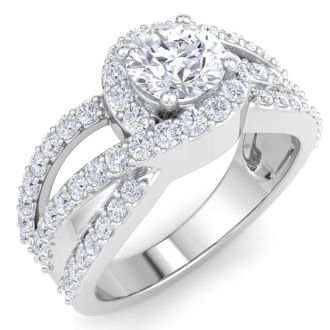 1 1/2 Carat Triple Band Halo Diamond Engagement Ring in 14k White Gold 
