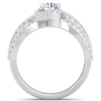 1 1/2 Carat Triple Band Halo Diamond Engagement Ring in 14k White Gold 