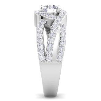 1 1/2 Carat Triple Band Halo Diamond Engagement Ring in 14k White Gold 