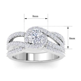 1 1/2 Carat Triple Band Halo Diamond Engagement Ring in 14k White Gold 