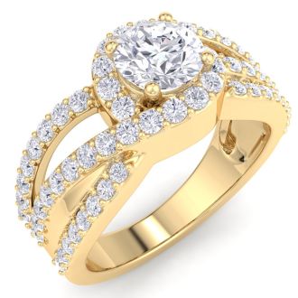 1 1/2 Carat Triple Band Halo Diamond Engagement Ring in 14k Yellow Gold 