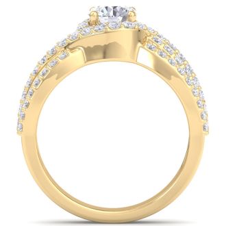 1 1/2 Carat Triple Band Halo Diamond Engagement Ring in 14k Yellow Gold 