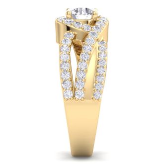 1 1/2 Carat Triple Band Halo Diamond Engagement Ring in 14k Yellow Gold 