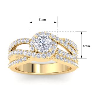 1 1/2 Carat Triple Band Halo Diamond Engagement Ring in 14k Yellow Gold 