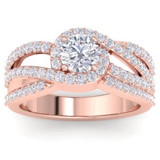 1 1/2 Carat Triple Band Halo Diamond Engagement Ring in 14k Rose Gold 