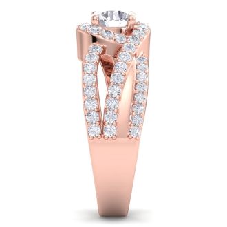 1 1/2 Carat Triple Band Halo Diamond Engagement Ring in 14k Rose Gold 