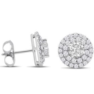 14K White Gold 3 Carat Diamond Halo Stud Earrings