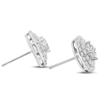 14K White Gold 3 Carat Diamond Halo Stud Earrings