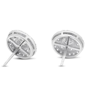 14K White Gold 3 Carat Diamond Halo Stud Earrings