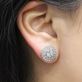 14K White Gold 3 Carat Diamond Halo Stud Earrings
